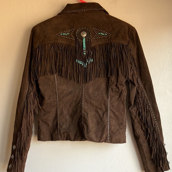 Genuine Leather SCULLY Vest with Conchos and blue beads - Picture 5 of 7